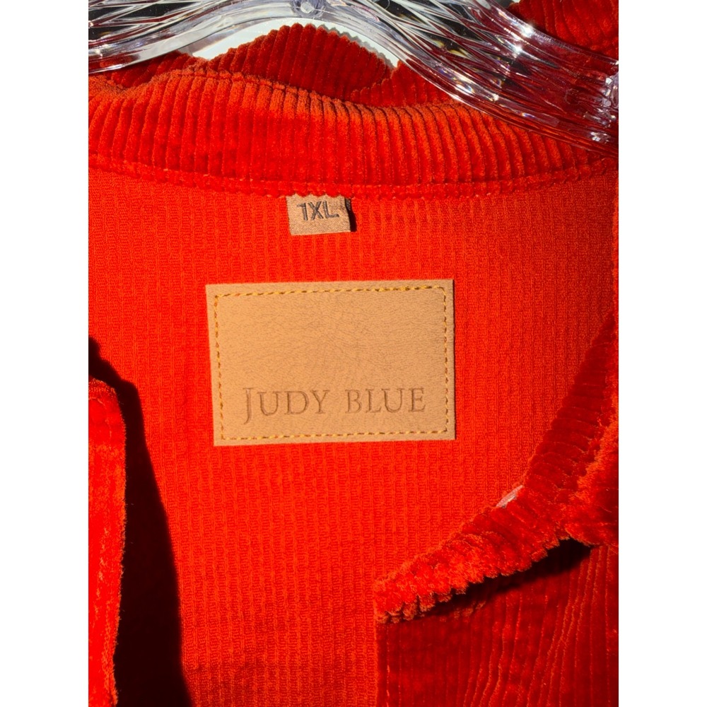 Judy Blue Rust Red Corduroy Fringe Shacket Jacket JB7831 Womens 1XL NEW - Picture 3 of 8